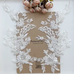 White Beaded Sequins, 3D Decals, Mirror Flower Lace, Evening Dress, Front Chest, Decoration Accessories, RS3072