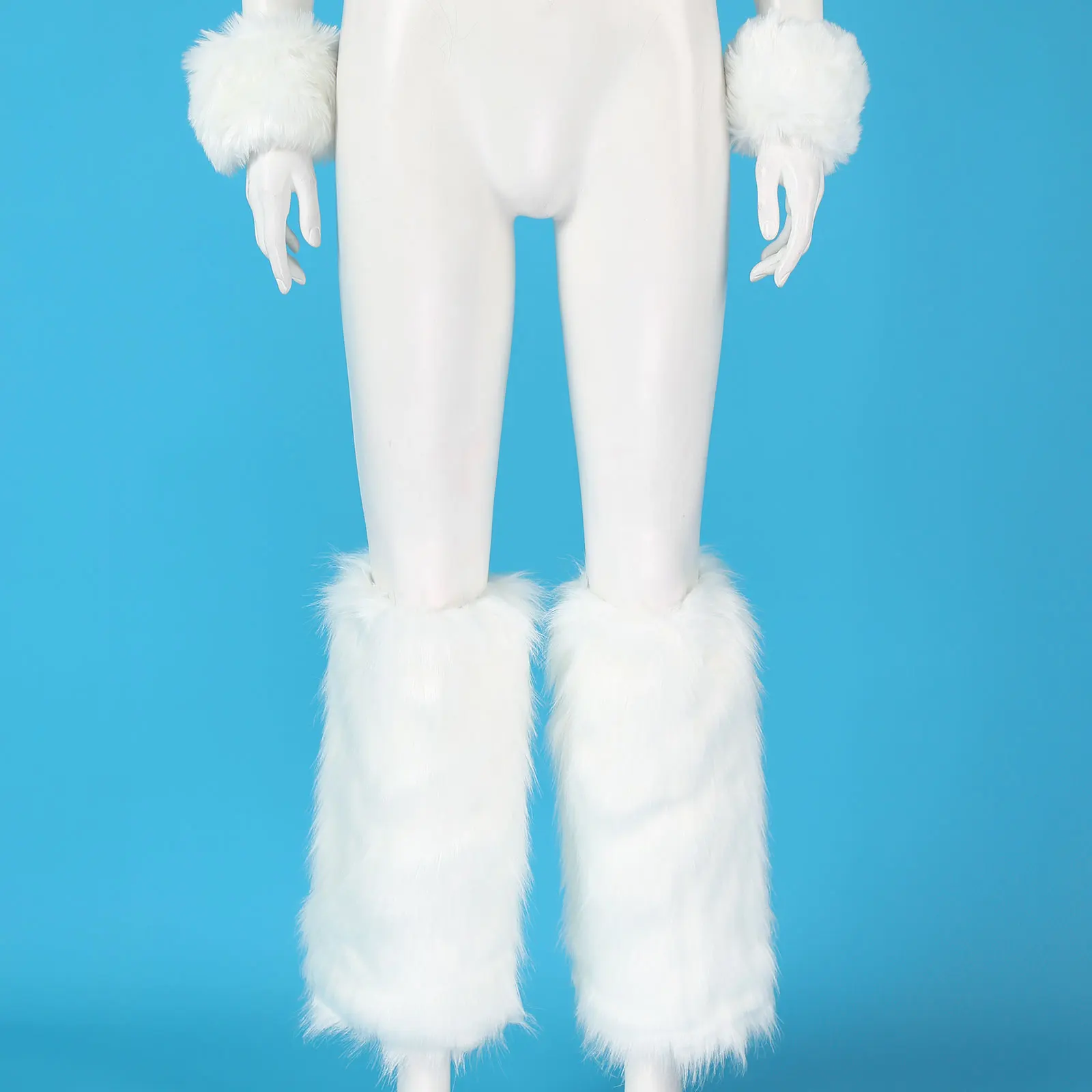 Kobiety dziewczęta zimowe ciepłe rekwizyty getry z mankietami na nadgarstki Faux Fur Furry długie nogi Boot cieplej zestaw śliczne na imprezę Cosplay kostiumy