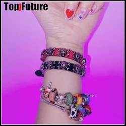 Gothic Lolita Cosplay Harajuku New cool girl leather punk hip hop skeleton buckle bracelet strap Halloween Cosplay props