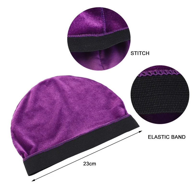 Unisex Velvet Wave Caps Satin Breathable Turban Hat Men Hip Hop Durags 1pcs