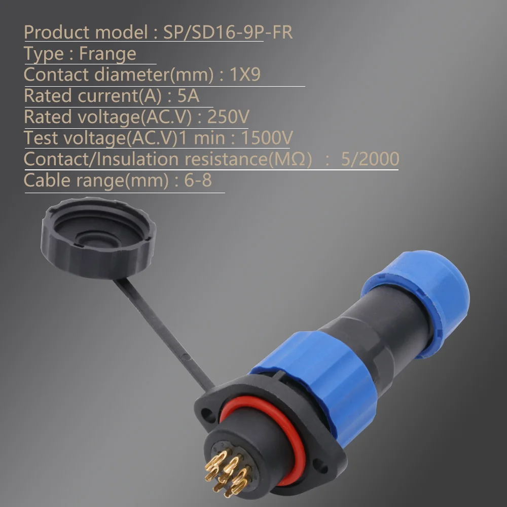 SP16 IP68 Waterproof Connector Plug and Socket 2 3 4 5 7 9PIN Connectors with 2 Hole Flange Type Plug DIY YOU Top Quality