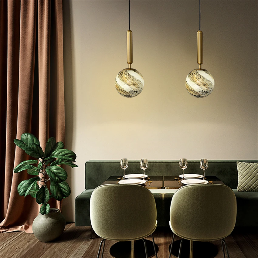 Post-modern Planet Glass Small Pendant Lights Bedroom Children's Room Decorative Lamp Living Room Bar Dining Room Hanging Lights