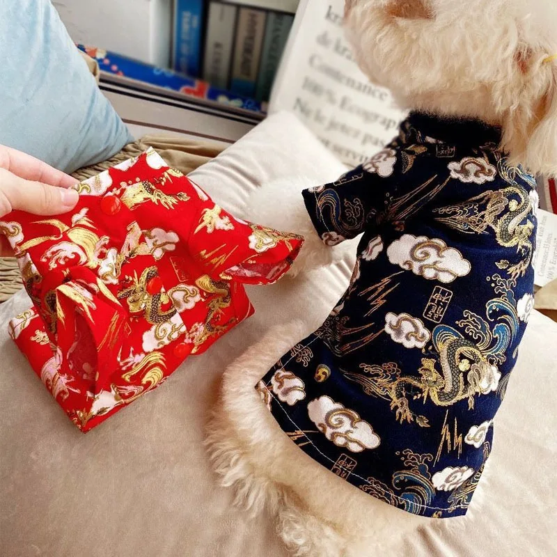 Winter Warm Dog Jacket Pet Puppy Chinese Styles Embroidery Clothes New Year Costume Jackets Chinoiserie New Year Dog Clothes