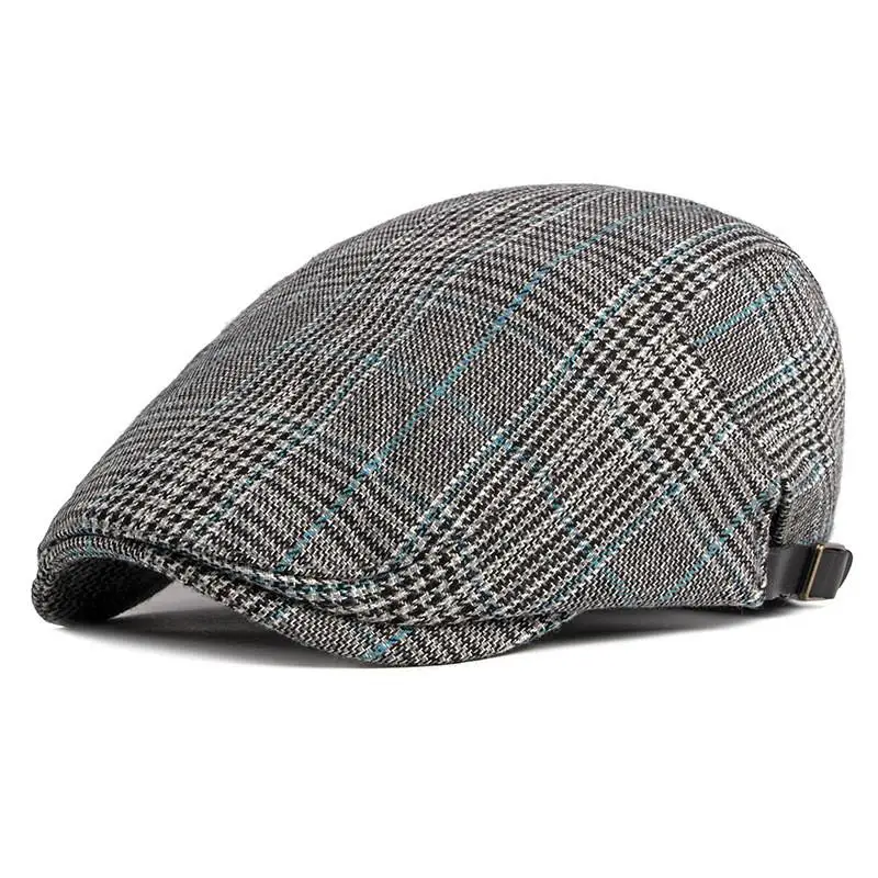 LDSLYJR 2021 Cotton Spring Autumn Plaid Newsboy Caps Flat Peaked Cap Men and Women Painter Beret Hats 63