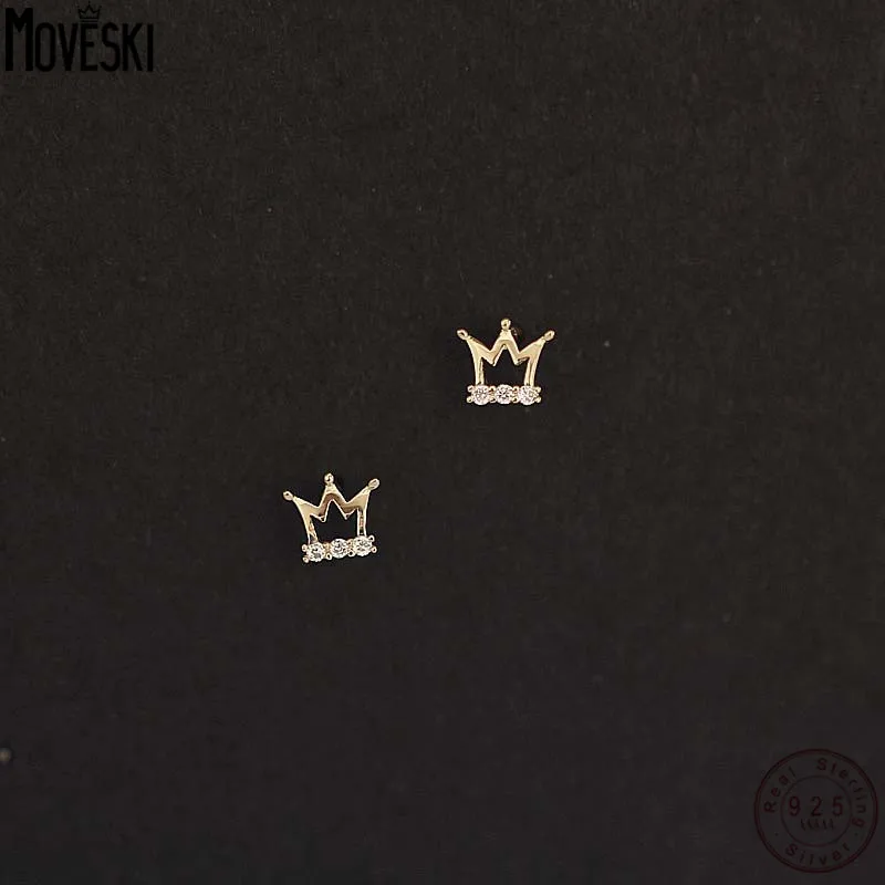 

MOVESKI 925 Sterling Silver Mini Crown 14k Gold Plated Zircon Earrings For Women Fashion Exquisite Gifts