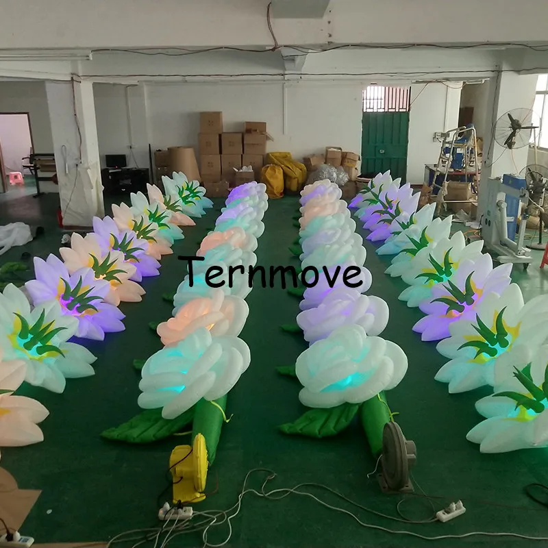 LED light 10m inflatable flower chain for wedding opening decorations Inflatable Led Lighting Flower tube pipe for Decoration