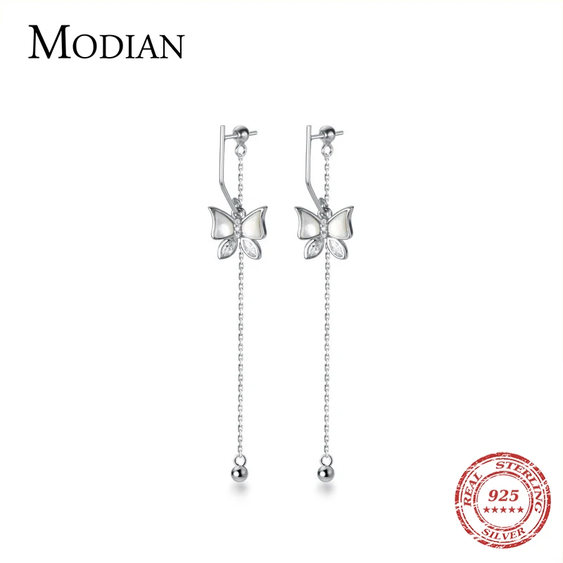 Modian nuovo argento Sterling 925 chiaro CZ dolce squisito danza farfalla perline palla nappa orecchino di goccia per le donne gioielli raffinati