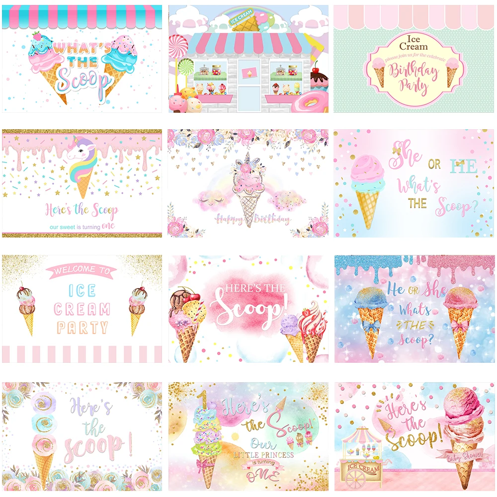 Mocsicka Sweet One Ice Cream Birthday Background Here Is a Child Portrait Backdrops Dessert Table Decoration Props Photo Studio