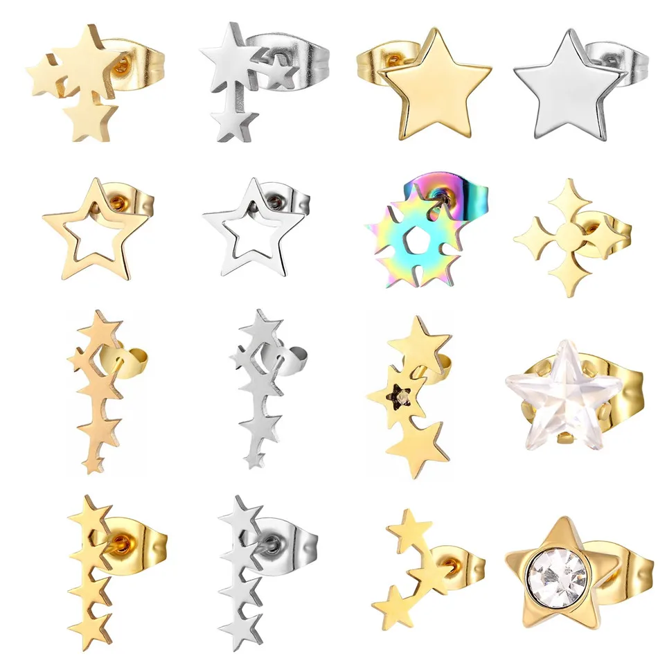 12 Pairs Lot Fashion Star Earrings Women Teen Stainless Steel Jewelry Cheap Stud Earring Set Wholesale Ear Piercing Accessories