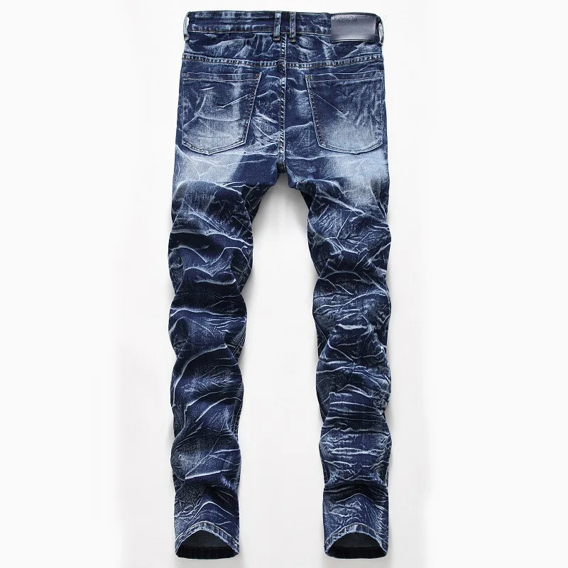 El Barco Herfst Katoen Hip Hop Blauwe Denim Jeans Mannen Geplooide Streep Streetwear Slanke Zwarte Mannelijke Broek Zachte Vintage Casual broek