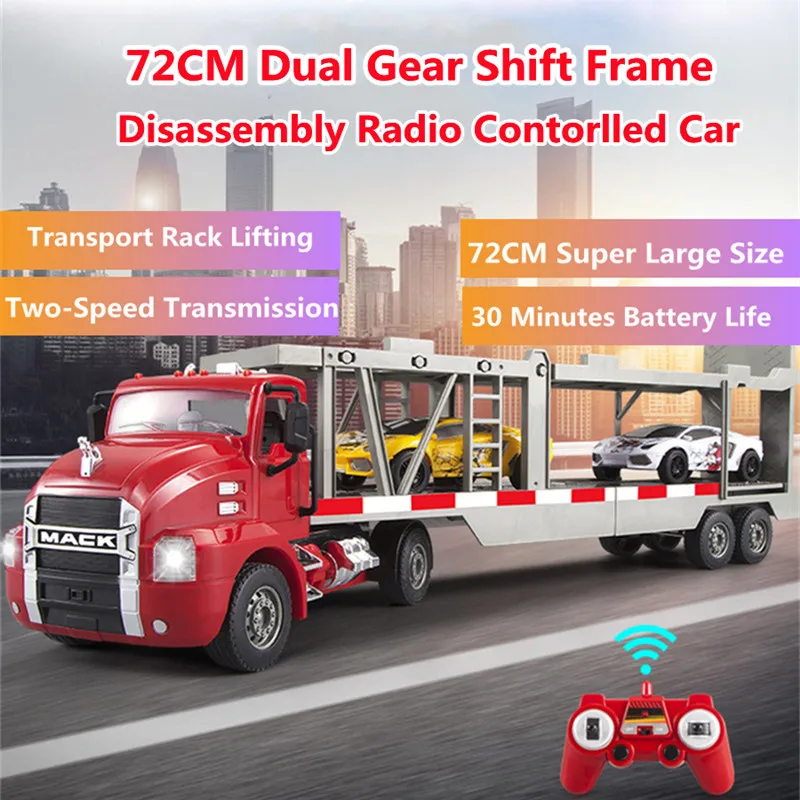 Simulation 2-Speed Transmission Radio Contorlled  Truck 70CM 30Mins Transporter Tailboard Lifting Frame Disassembly RC Cars Toy