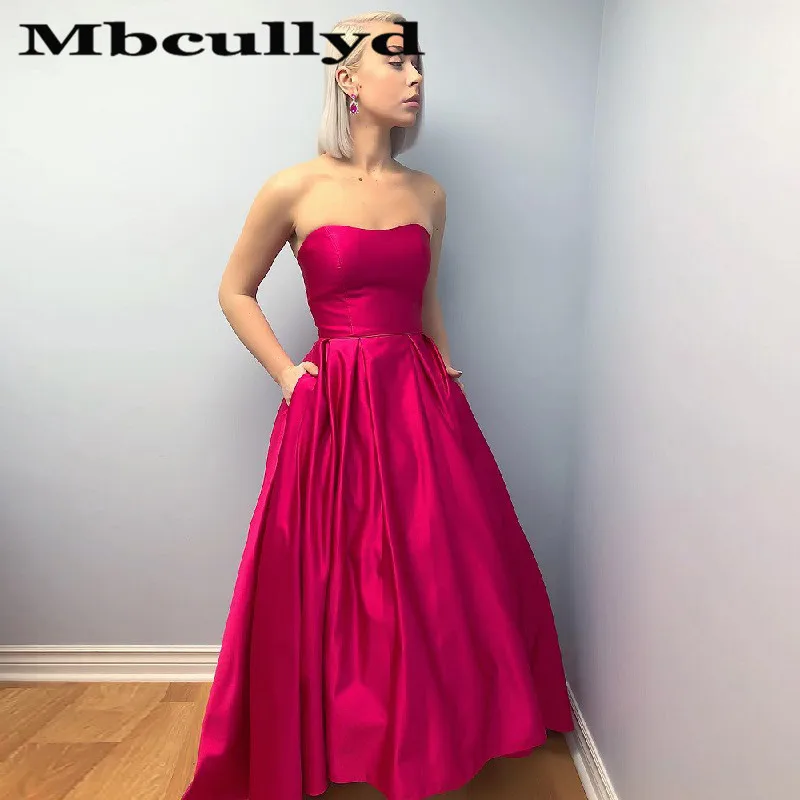 

Mbcullyd Sweetheart Asymmetrical Prom Dresses With Pocket 2023 Backless Evening Party Gowns For Women Fuchsia robe de soiree