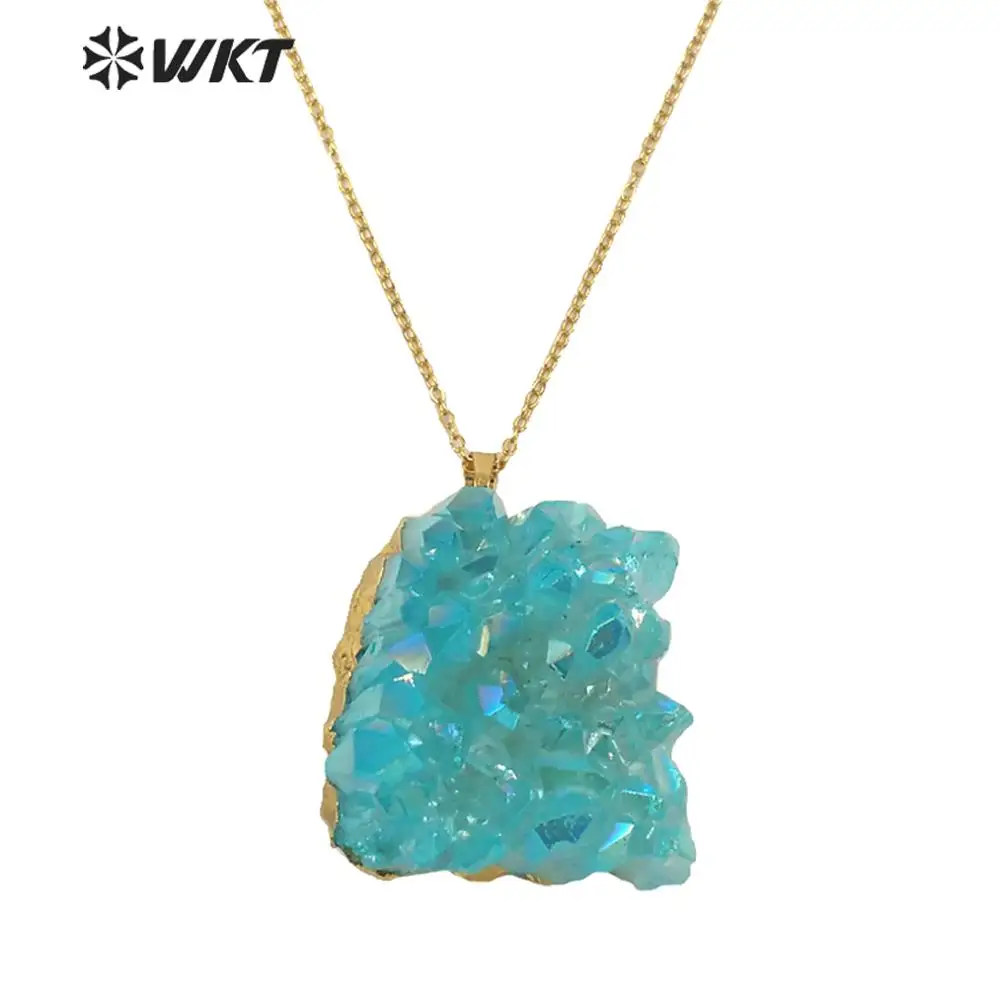 WT-N543 Gorgeous Wholesale Fashion Necklace Jewelry Natural Stone Crystal Quartz Gold Electro 18K Plated Pendant Chain