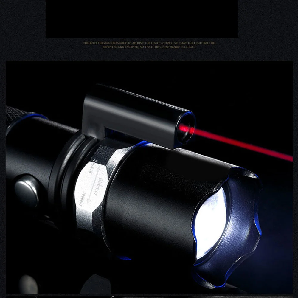 Led flashlight Ultra Bright torch Camping light 3 Mode Zoomable Bicycle Light use AAA 18650 battery Tactical Red laser Lamp