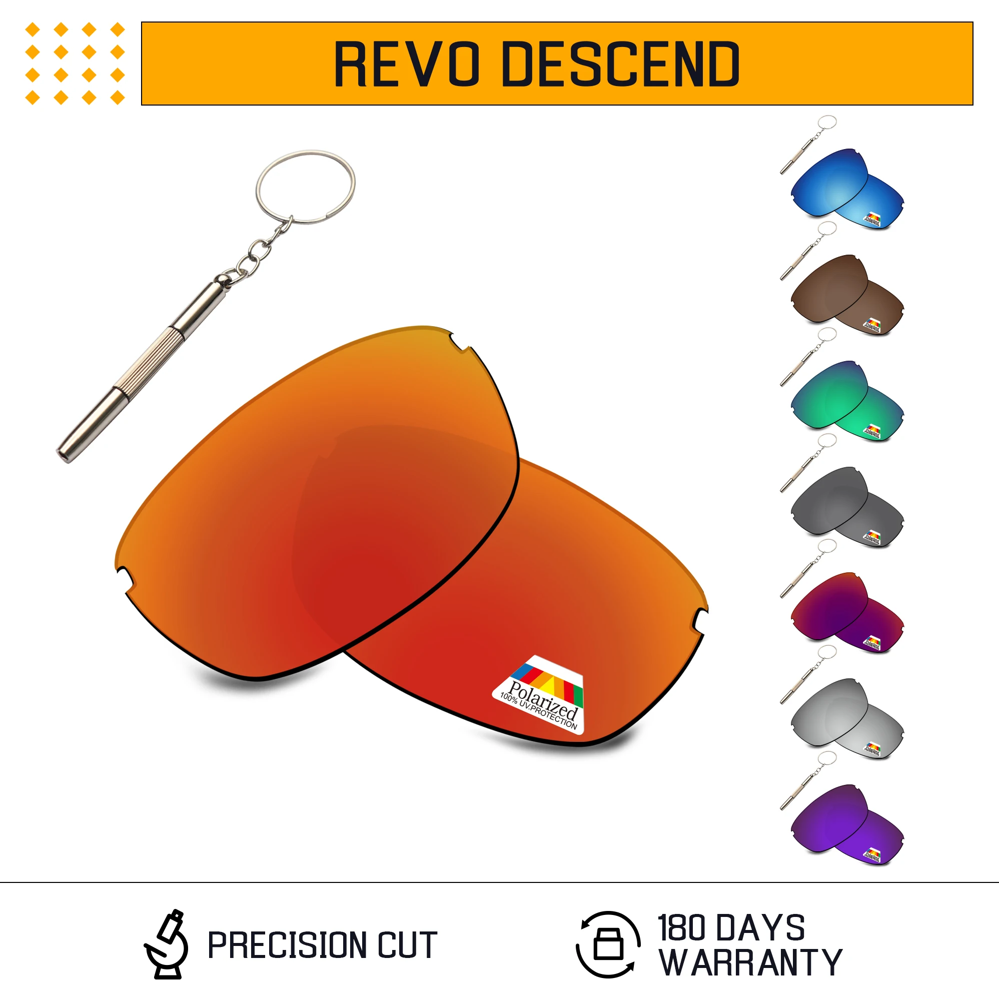 Bwake Polycarbonate Polarized Replacement Lenses & Free Installation Screwdriver for-Revo Descend RE4060 Sunglasses Frame