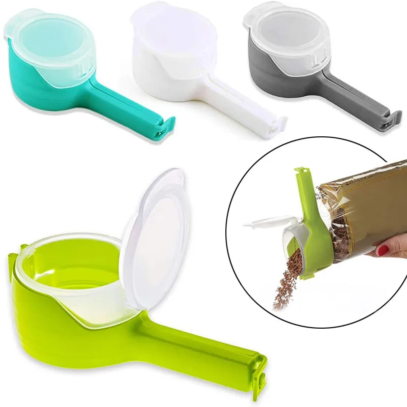 Food Storage Bag Sealing Clips,Plastic Cap Sealer Clip with Pour Spouts,Snack and Candy Storage Fresh Clamp,Kitchen Organizer