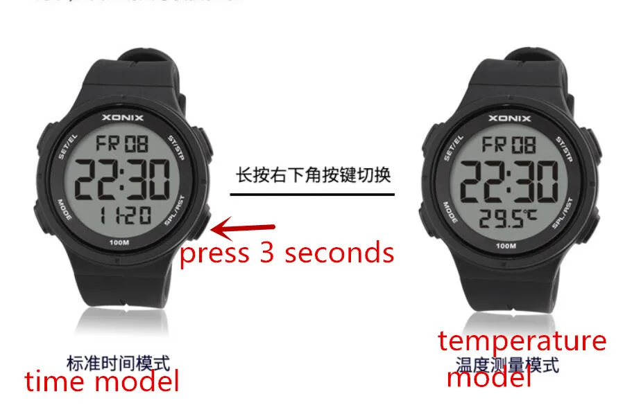 Men Digital Sports Watch temperature Display Waterproof 100m Led Light Swimming Multi Function Boys watch Outdoor Wristwatch
