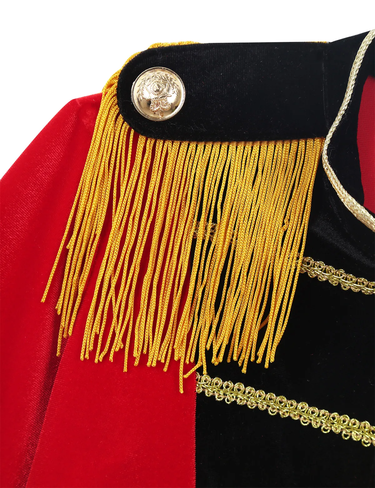 Kids Boys Circus Ringmaster Costume Long Sleeves Stand Collar Fringes Gold Trimmings Tailcoat Jacket Halloween Cosplay Party