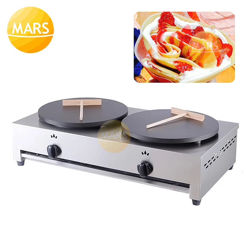 Double Plates Crepe Maker Commercial Gas Pancake Machine Gas Crepe Making Machine Pizza Maker Commercial Appliance Pancake Baker