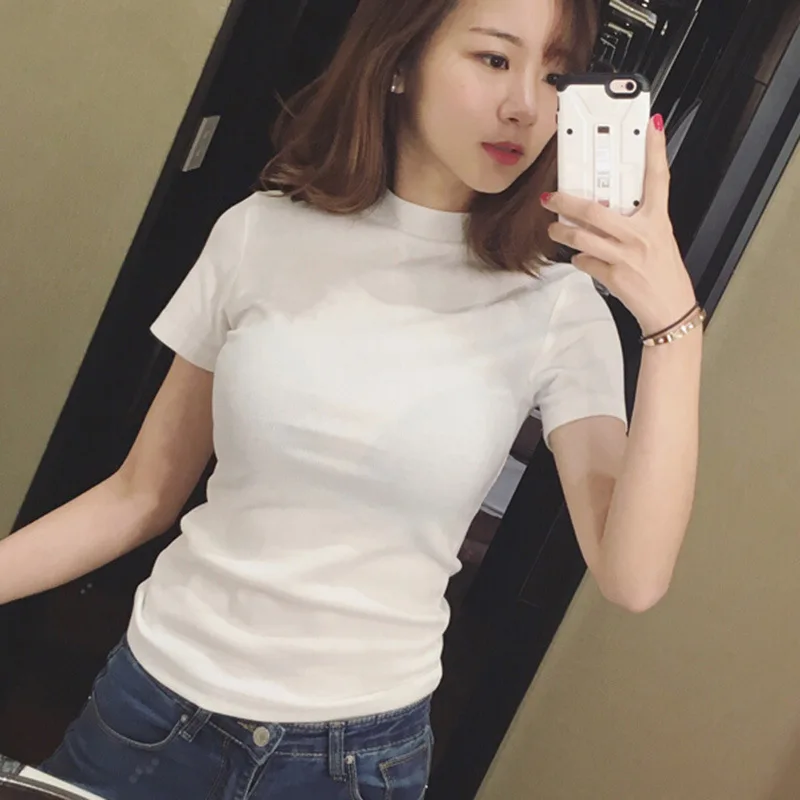 MRMT 2024 Brand New Women's T-Shirts Half High Collar Pure Color Short-sleeved Womens T shirt for Female Woman T-shirt Tops