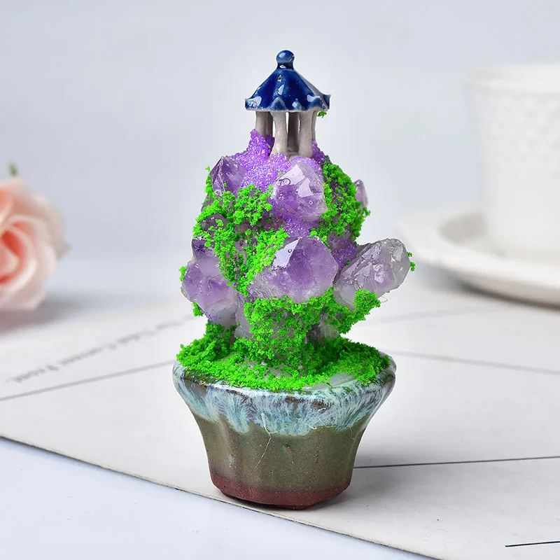 1PC Natural Amethyst Decoration Crystal Quartz Mineral Ornaments Hand Made Home Decoration Lawn Healing Pavilion Decorate view 2