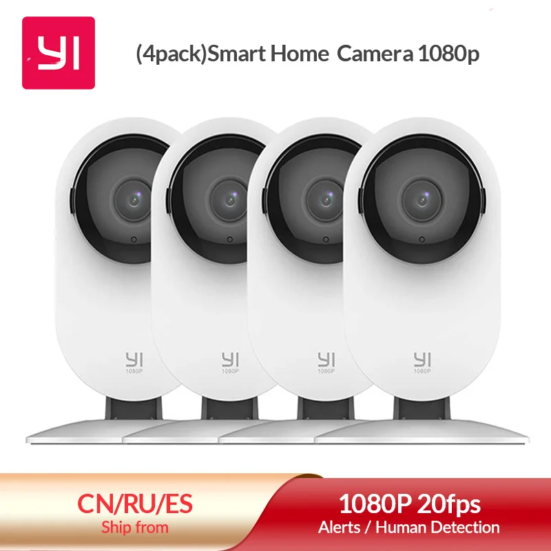 YI 4pc Home Camera 1080P Kits Wi-Fi IP Security Surveillance Smart System with Night Vision Baby Monitor on iOS, Android App