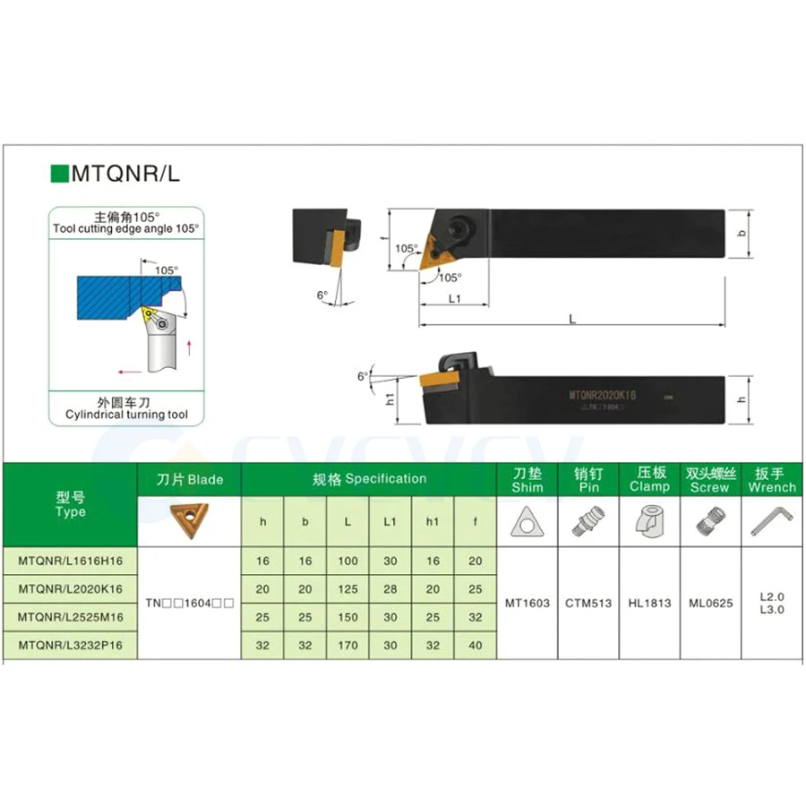 Tools MTQNR2020K MTQNL2525M portautensili per tornitura esterna a macchina + 10 pezzi TNMG1604 inserti in metallo duro per tornio CNC