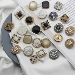 2 Pcs／lot  Metal Buttons Pearl Square Coat Woolen Coat Sweater Decoration Accessories Clothing Materials YS201012-1