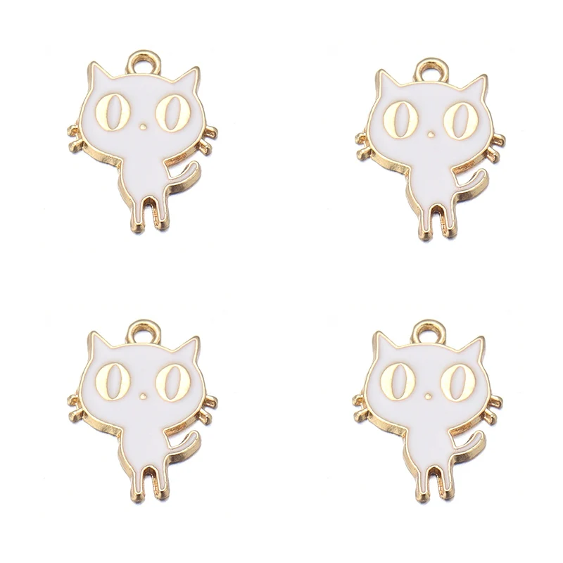 20pcs 18.5x14mm Cartoo Enamel Cat Charms Gold Plated DIY Animal Charm Pendant For Jewelry Making DIY Craft Finding