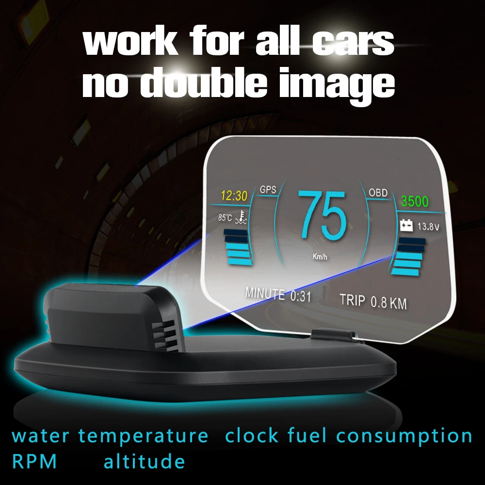 

OHANEE C1 HUD Car Head Up Display Speed Projector Driving Computer Speedometer OBD2 OBDII GPS Speedometer Overspeed Warning