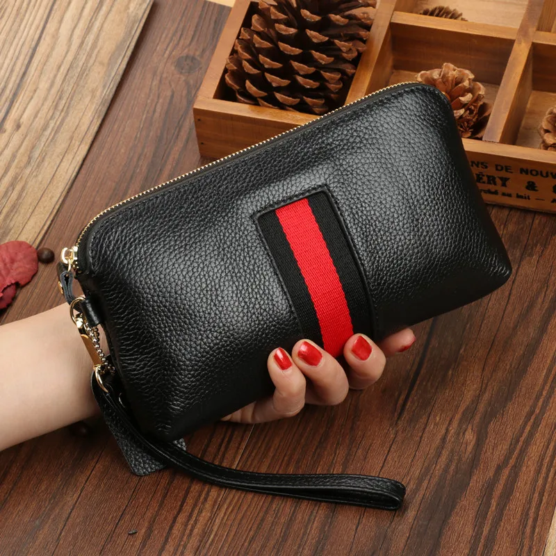 

100% Genuine Leather Women's Clutch Bag Wallet for Phone Fashion Casual Evening Bag Female Purse Pouch Ladies Card Hoder Unisex