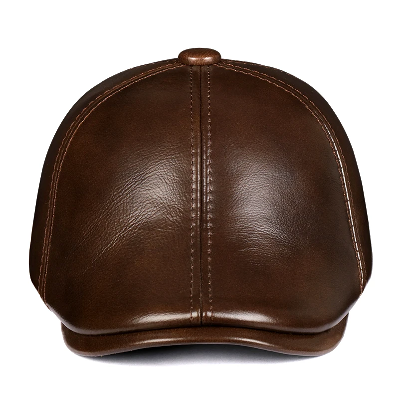 2023 new  100% real Genuine leather hat male hat cowhide casual beret cap autumn and winter forward cap