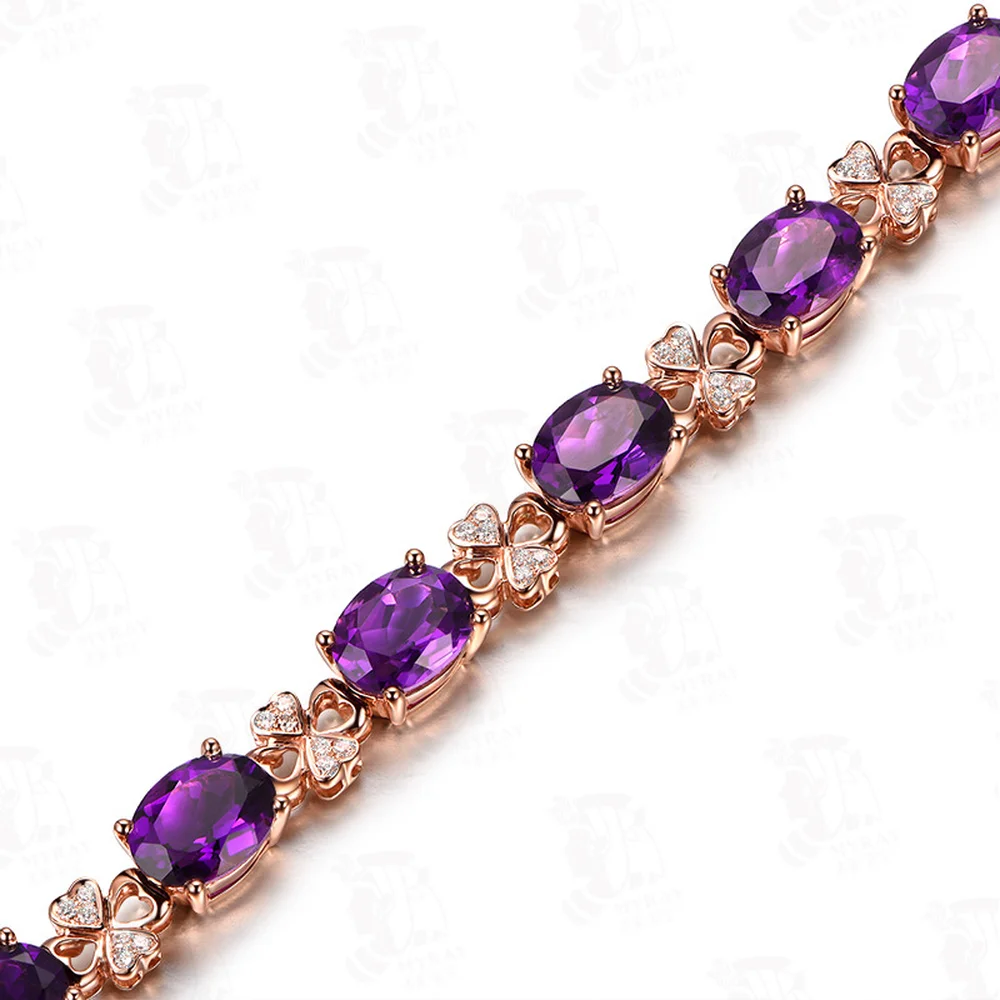 Natural Amethyst Gemstone Bracelet 18K Rose Gold Jewelry Pulseras De Feminina Bizuteria Bracelet for Women Bracelet Box Girls