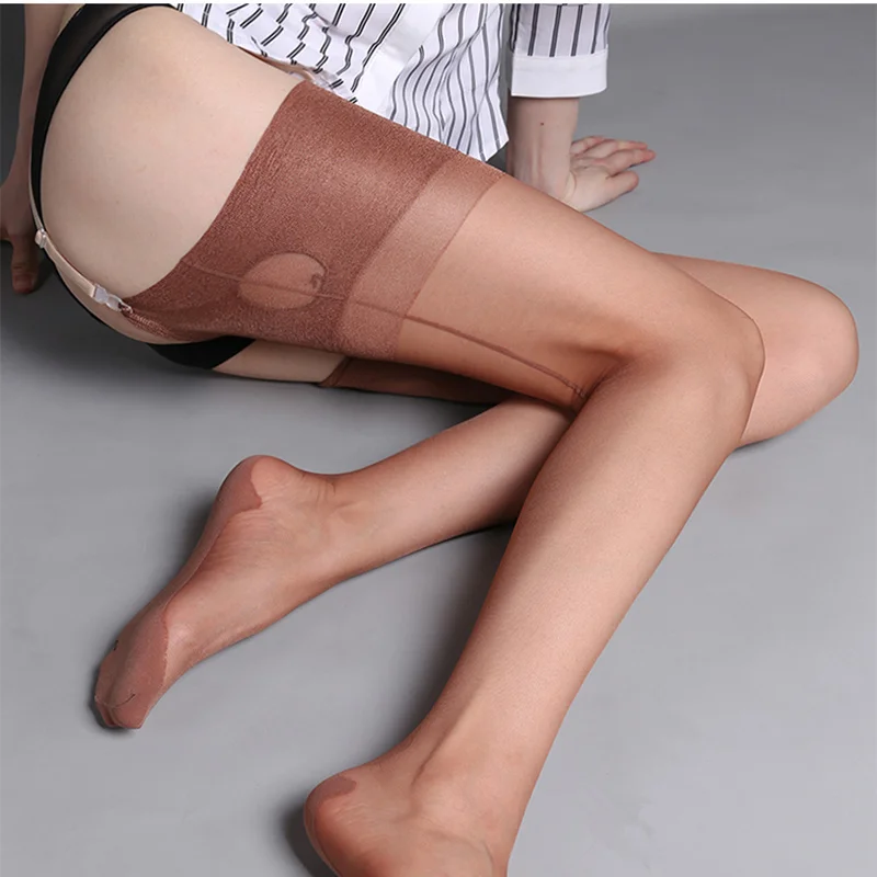 Hollow Eye Cut Cuban Heel Back Seam Thigh High Stockings 8D Ultra Thin Transparent Silk Pantyhose Women Sexy Breathable Lingerie