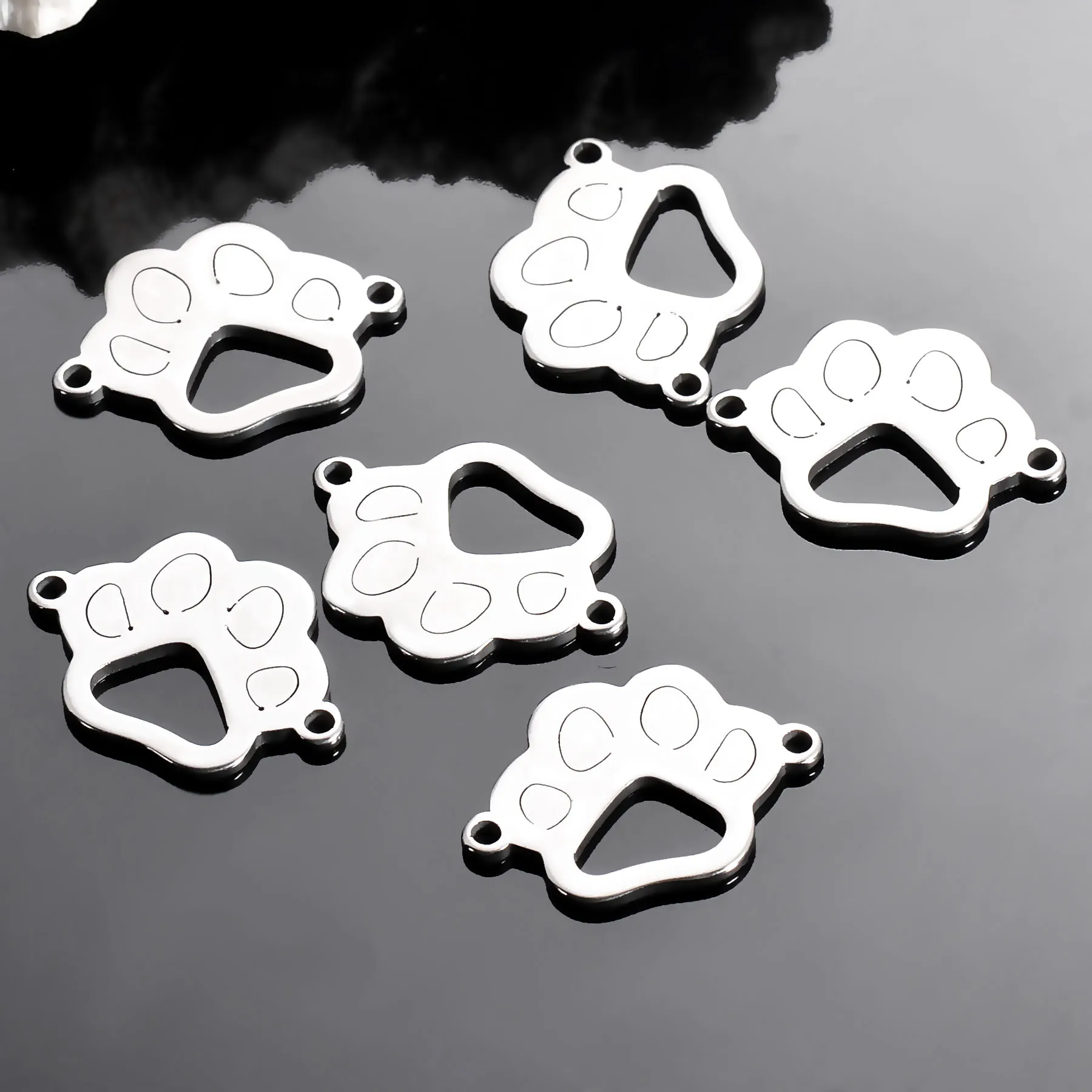 50pcs/Lot Stainless Steel Charm Connector Dog Pet Paw Silver Gold Tone Pendants Jewelry Making DIY For Men Women