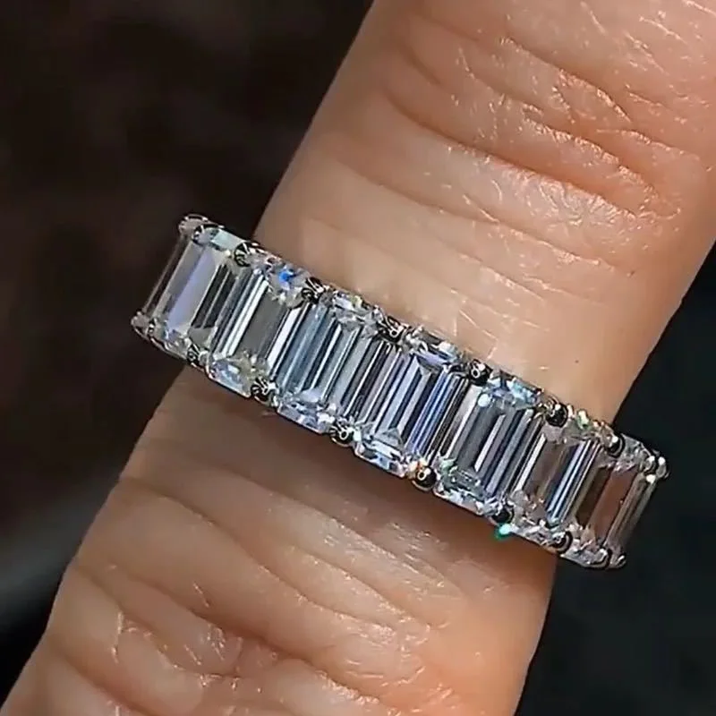 Eternal 925 Sterling silver Pave Emerald cut Created Diamond Rings for Women ENGAGEMENT WEDDING Diamond BAND Ring Jewelry