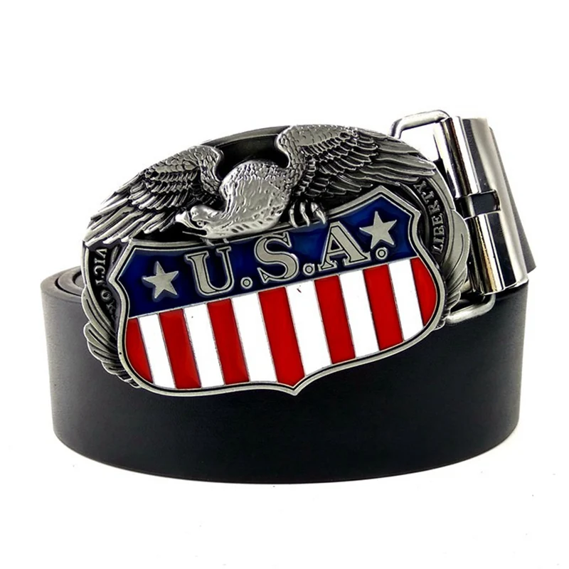 

Black Casual Waist Belts for Men with Eagle U.S.A. 3D Flag American Metal Buckle Fashion Male Gifts Western Cowboy Accessories