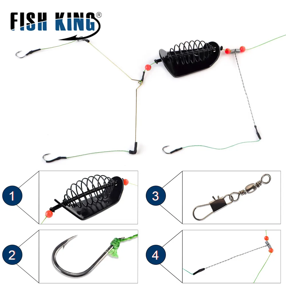 FISH KING 1PC 20G-100G Length 39CM Three Hooks Fishing Bait Cage Sinker Swivel With Line Hooks For Carp Feeder