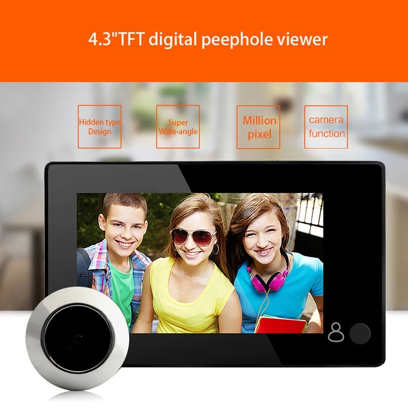 RISE-4.3inch HD Door Peephole 145 Degree Wide Angle Digital Smart Doorbell TFT Color Door Eye Home Security Camera Monitor