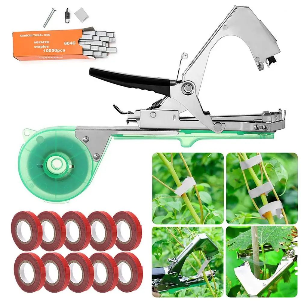 Tying Machine Plant Garden Plant Tapetool Tapener +10 Rolls Tape Set For Vegetable Grape Tomato Cucumber Pepper Flower