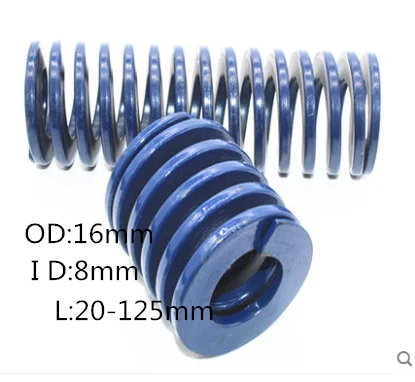 2Pcs Blue Light Load Spiral Stamping Compression Die Spring Outer Diameter 16mm Inner Diameter 8mm Length 20-125mm