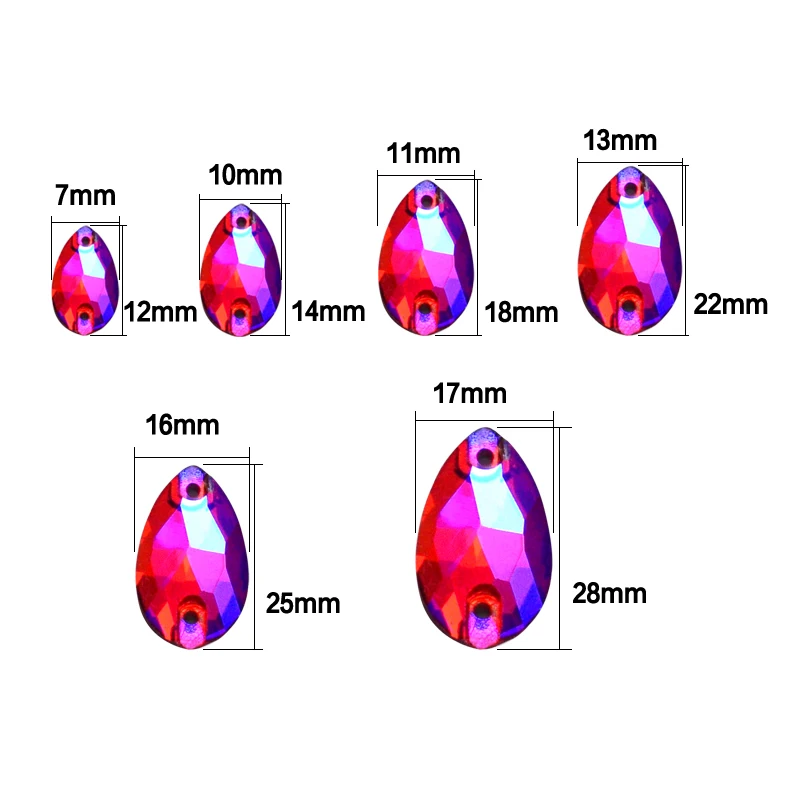 Стразы для пришивания, все размеры, цвета, кристаллы AB, популярные каплевидные Стразы для пришивания, с 2 отверстиями, для одежды, сделай сам, для