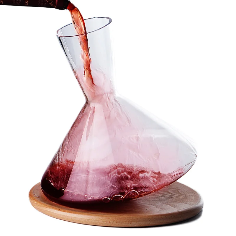 

Whiskey Decanter Tumbler Wine Decanter with Wood Tray Lead-Free Hand Blown Crystal Wine Carafe Rotating Rapid Sway 2000ml