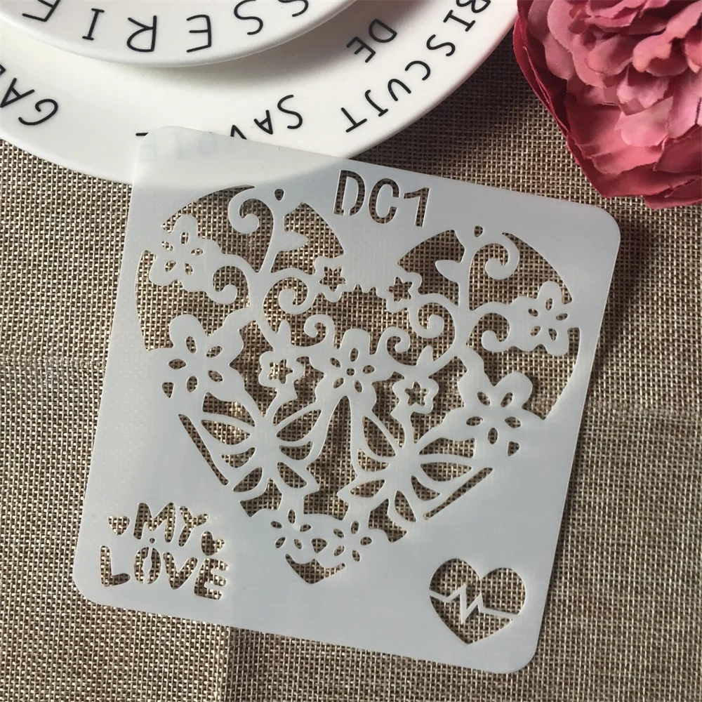 4Pcs/Set 13cm Heart Music Love DIY Layering Stencils Painting Scrapbook Coloring Embossing Album Decorative Template