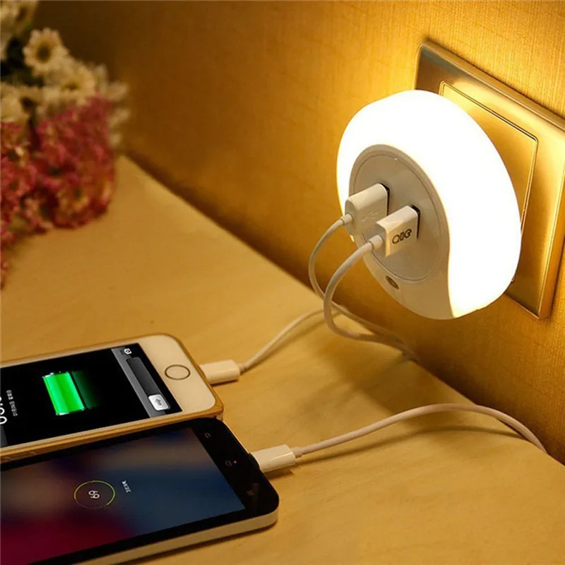 

Умный светодиодный ночник с датчиком света с двумя USB зарядным интерфейсом DC 5 V/2A выход для ванных комнат спальни