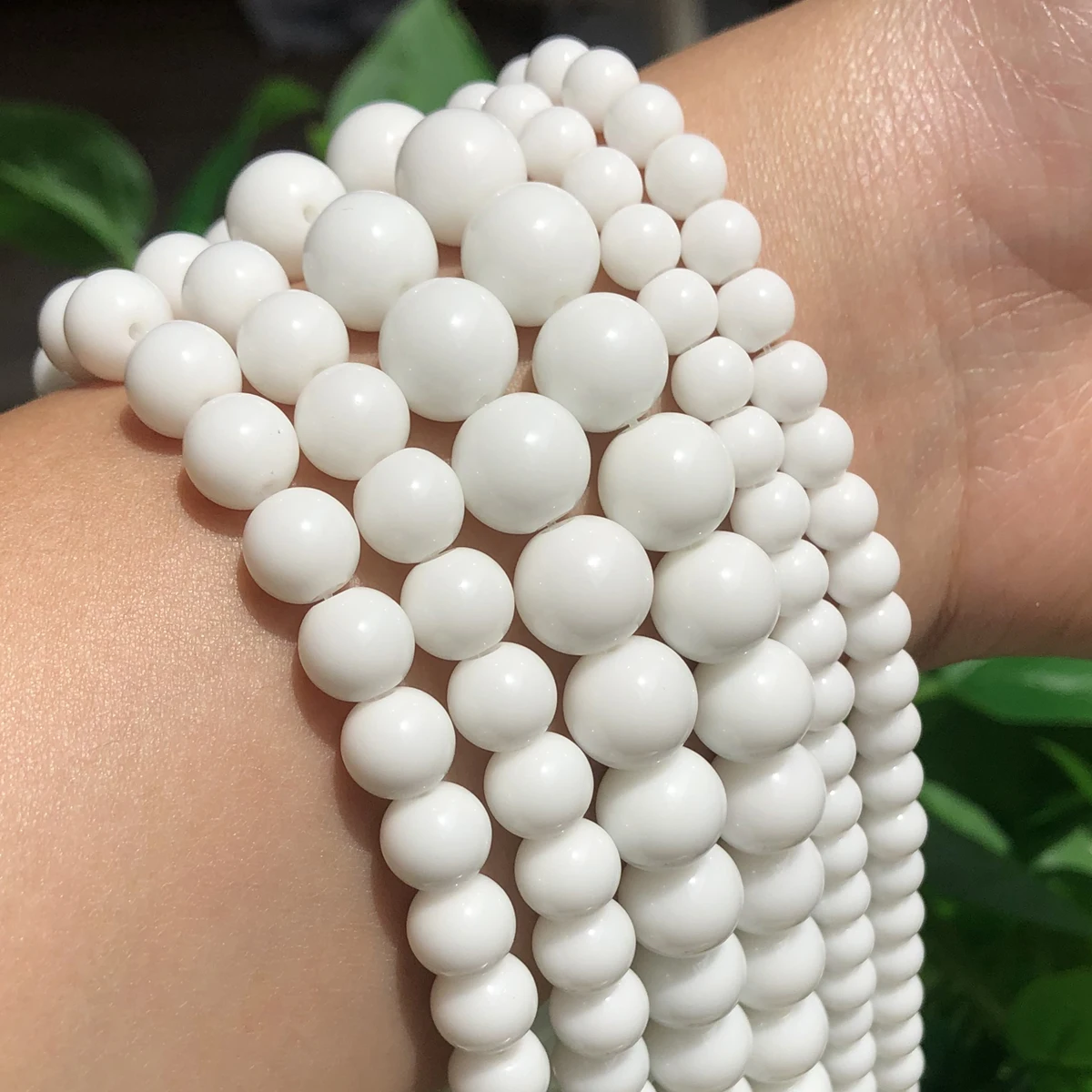 Natural White Agates Stone Smooth Round Beads For Jewelry Making 4/6/8/10/12mm Spacer Loose Beads Diy Bracelets Jewellery 15\