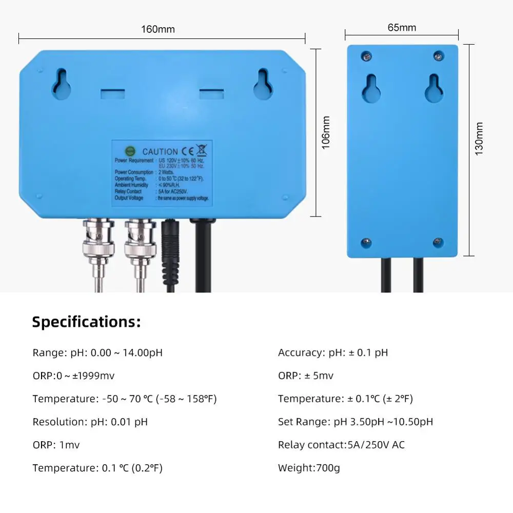 Online pH/TEMP/ORP Controller Water Quality Detector Replaceable  Type Probe Water Quality Tester for Aquarium spa pool