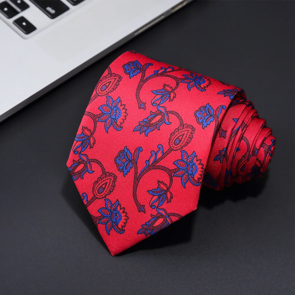 Neue modische Herrenkrawatte mit Print, handgefertigt, 8 cm Seidenkrawatte, Paisley-Blumenmuster, geometrische Krawatte für Geschäft, Party, Hochzeit, Geschenk. – Detail 27