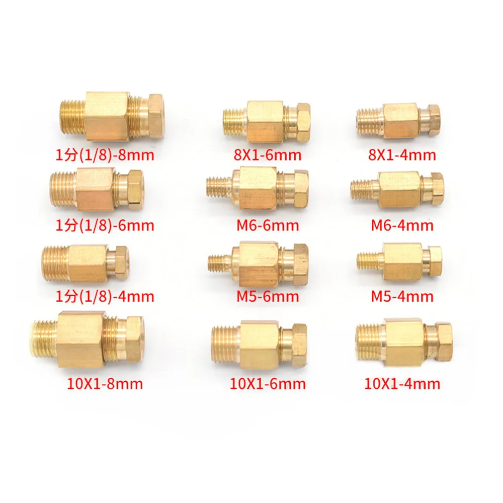 Ajuste de compresión de tubo de férula, Conector de tubo OD, máquina herramienta de lubricación, adaptador de ajuste de tubería de aceite de latón, 4mm, 6mm, 8mm