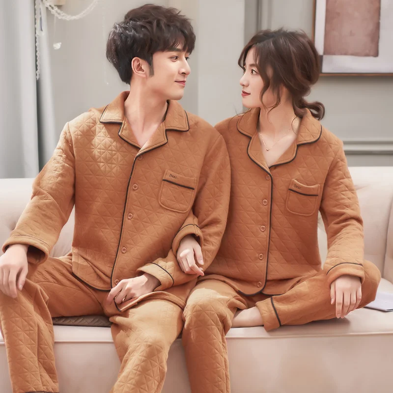 Fashion caramel colour lovers quilted pajamas female warm pyjamas thicken 100% cotton long sleeve pajama set winter leisure wear